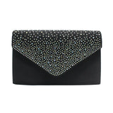 Women’s Satin Rhinestone Clutch – Elegant Evening Shoulder Bag with Thin Chain for Parties, Banquets & Weddings
