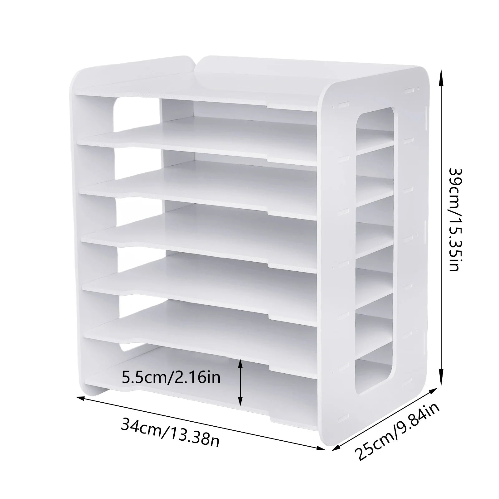 📂 7-Tier White Wooden Desktop Organizer – Office Document Rack & File Storage Shelf for Home, School & Classroom
