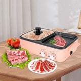 2‑in‑1 Electric Hot Pot & Grill Multifunction Nonstick: Pink Indoor Hot Pot with Grill, Dual Temperature Control