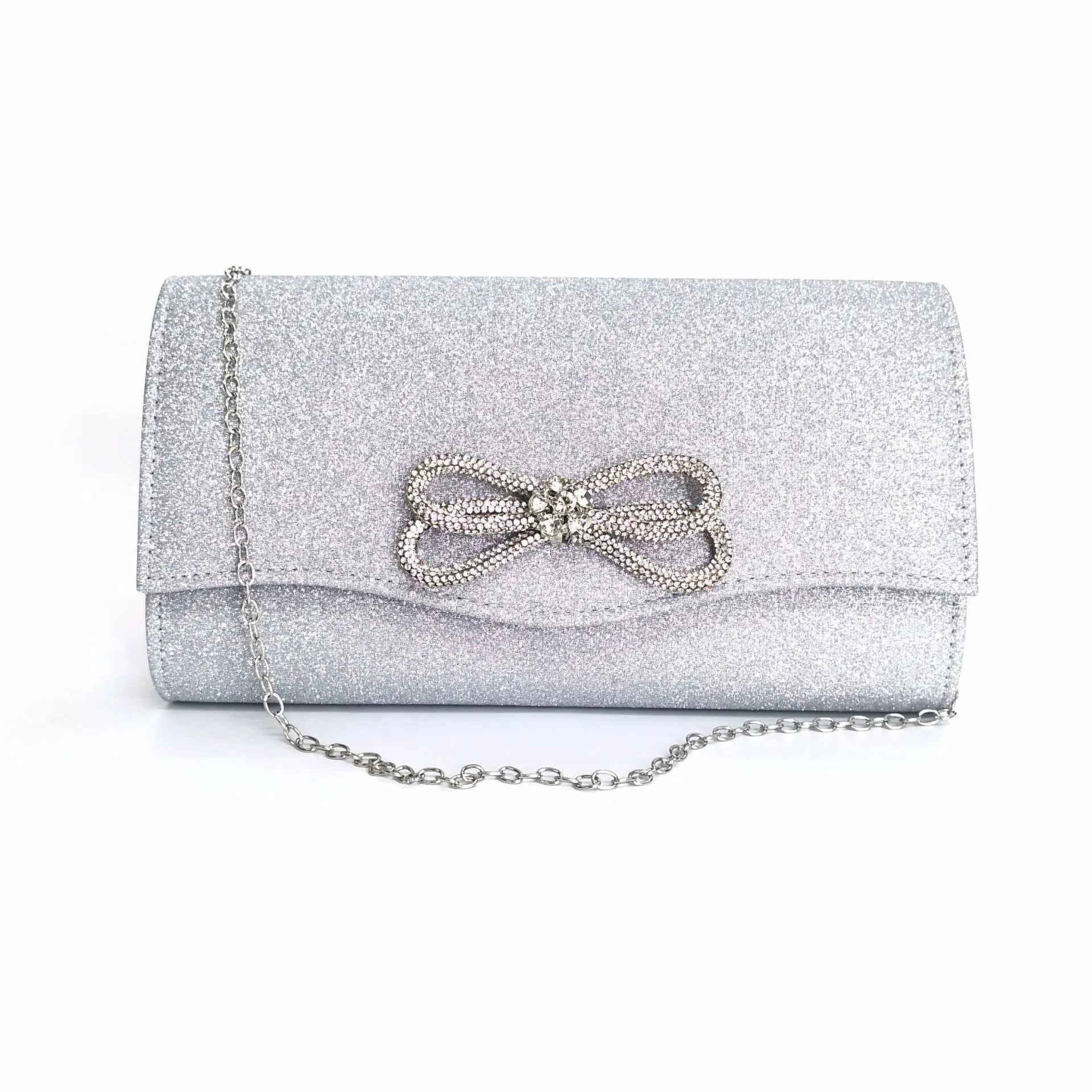 Women’s Crystal Bow Handbag – Elegant Satchel Clutch Purse with Chain Strap | Shiny Evening Crossbody & Shoulder Bag