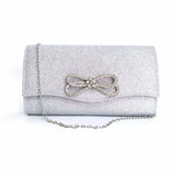 Women’s Crystal Bow Handbag – Elegant Satchel Clutch Purse with Chain Strap | Shiny Evening Crossbody & Shoulder Bag