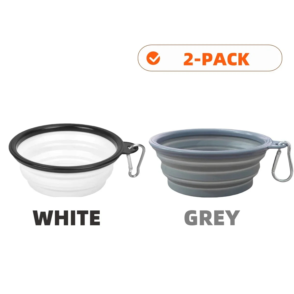 2-Pack Collapsible Pet Silicone Bowls – Portable Folding Food & Water Dishes with Carabiner for Dogs & Cats, Camping & Travel