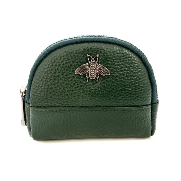 Cute Bee Decor Women’s Leather Coin Purse – Small 2-Zipper Wallet with Keychain Ring