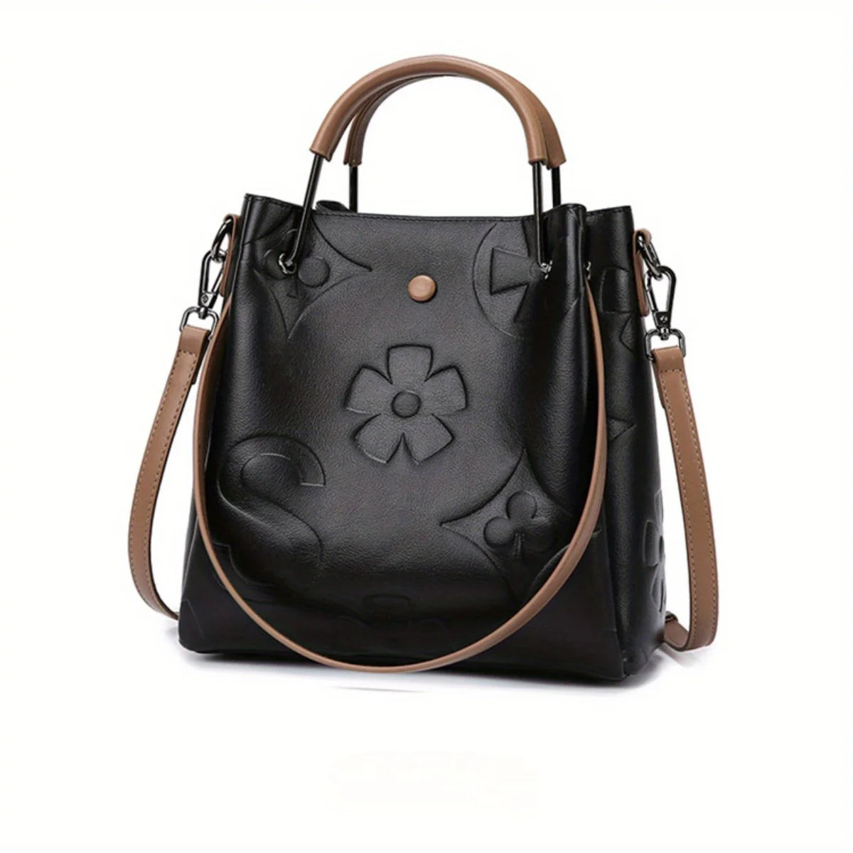 Trendy Women’s 2-Way Printed Letter Bucket Bag – Premium Embossed PU Leather Handbag, Shoulder & Crossbody