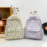 Bow Print Nylon Student Backpack for Girls & Women – Cute Schoolbag with Adjustable Straps for Travel & Daily Use