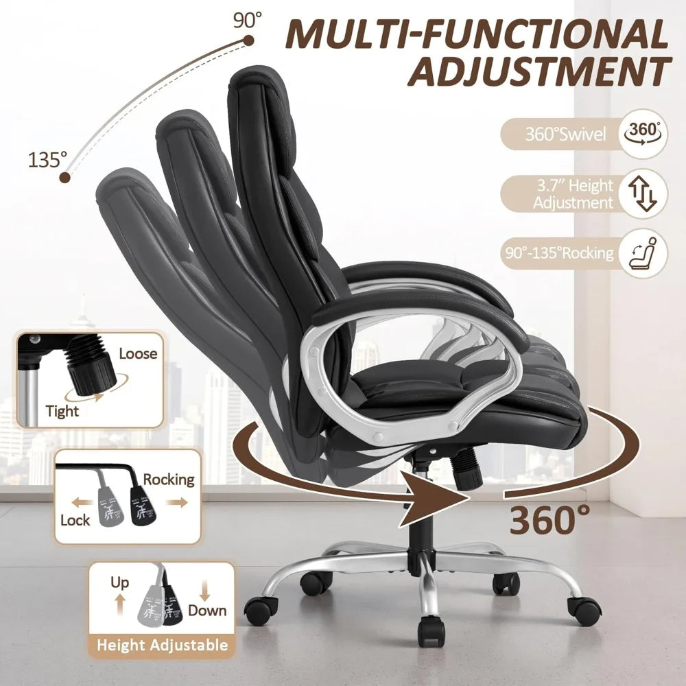 💺 High-Back Office Chair – PU Leather Executive Computer Desk Chair with Adjustable Height & Padded Swivel Seat