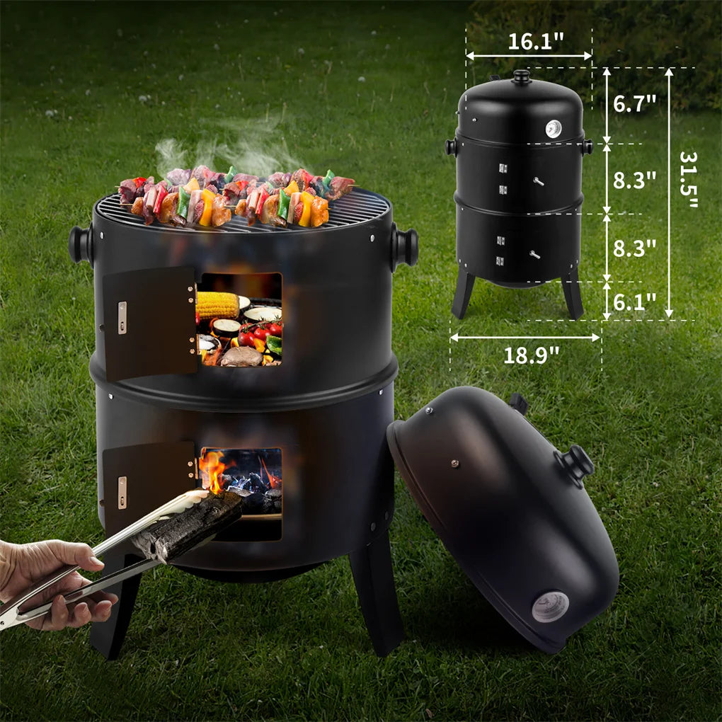 “80×41×48cm Iron Smoker Charcoal Grill – Heavy-Duty Black Carbon BBQ for Outdoor Cooking & Smoking”
