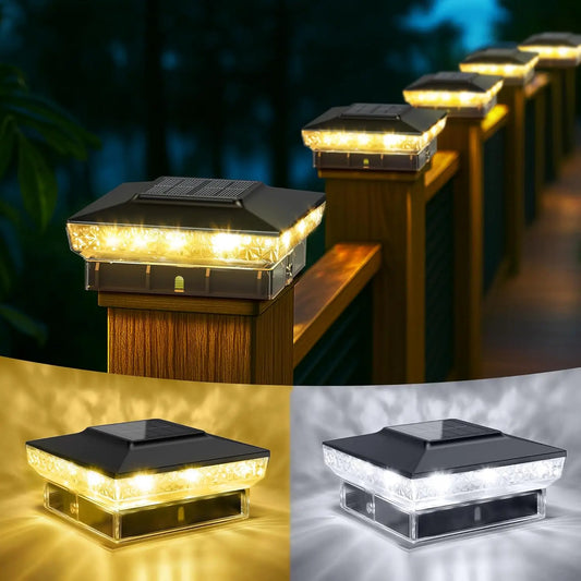 Solar Post Cap Lights (2-Pack) – Waterproof Outdoor Fence & Deck Lights | Fits 4x4 / 5x5 Wooden & Vinyl Posts | 10–12 Hours Runtime