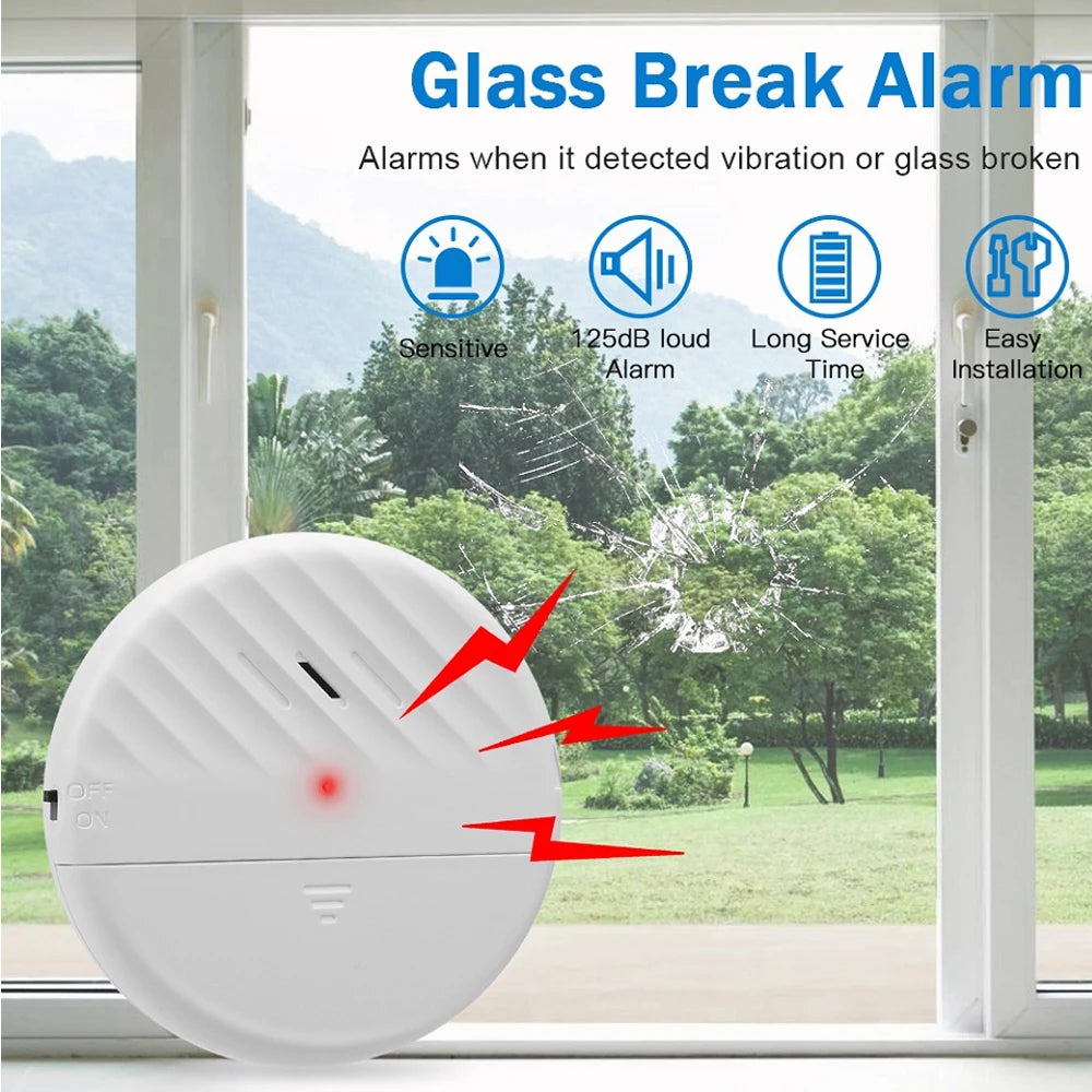 🚨 125dB Wireless Glass Break Alarm – Vibration Sensor for Doors & Windows, Anti-Theft Security Alarm System