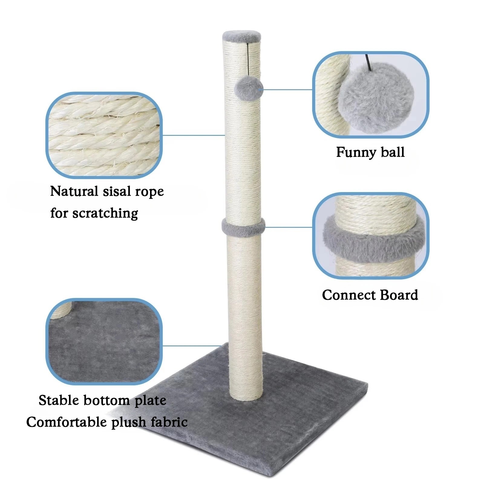 Tall Cat Scratching Post – Premium Sisal Vertical Scratcher with Dangling Ball Toy for Indoor Cats & Kittens, Durable Furniture Saver