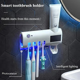 Wall-Mounted Toothpaste Dispenser & 4-Slot Toothbrush Rack – Drill-Free Bathroom Accessory