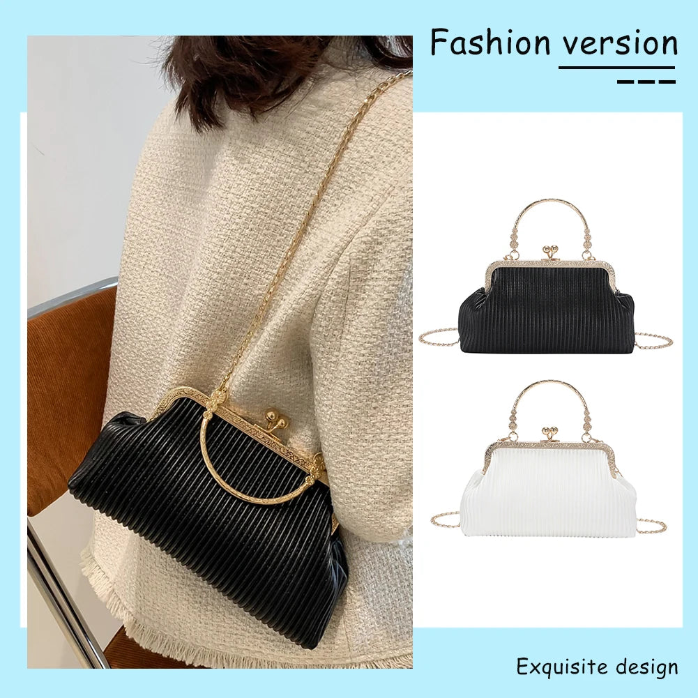 Elegant Chain Clutch Bag – PU Leather Top Handle Purse with Metal Buckle for Cocktail Party & Evening Events ✨👜