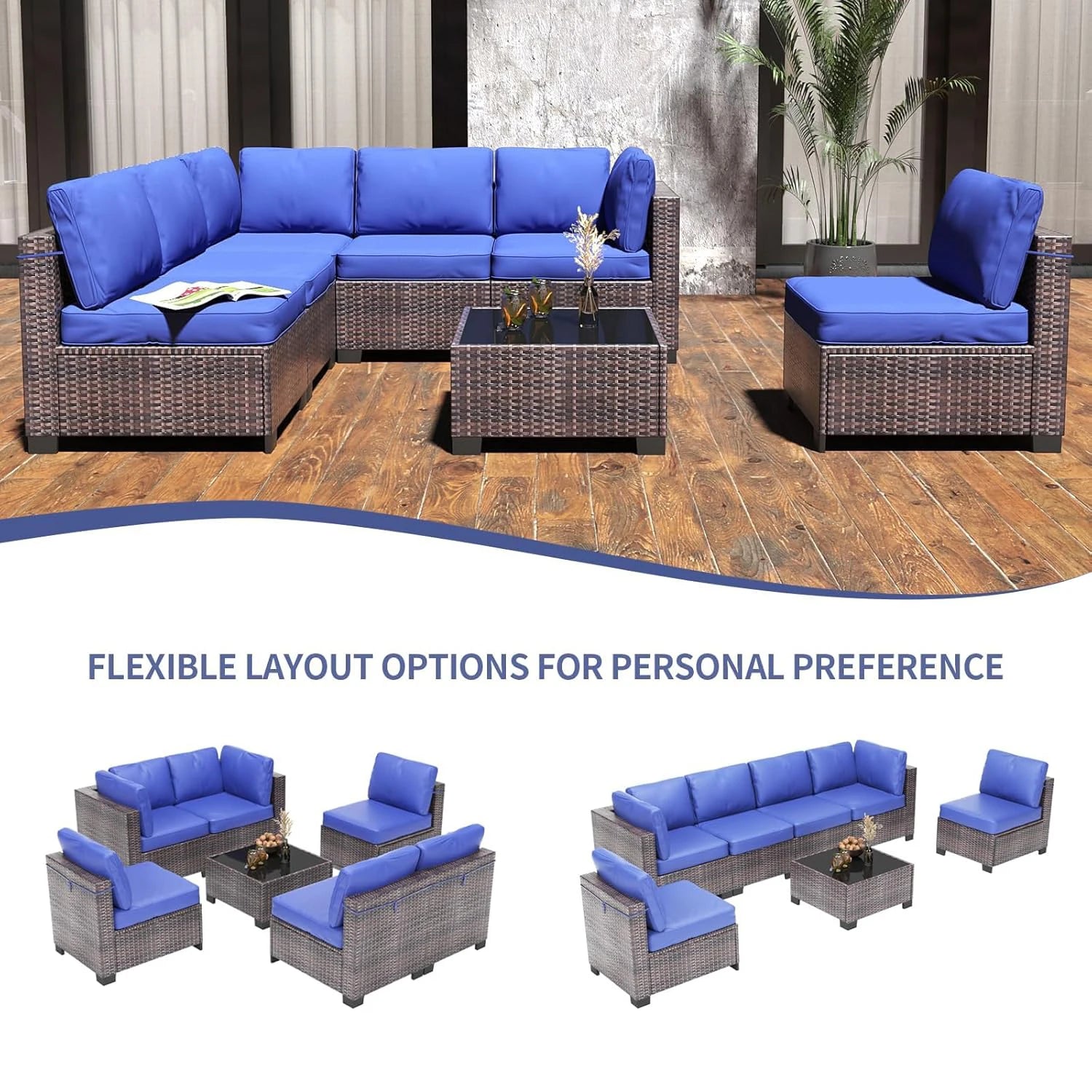 “7-Piece Modular Outdoor Furniture Set – PE Rattan Wicker Sectional Sofa with Cushions for Garden, Balcony & Patio”