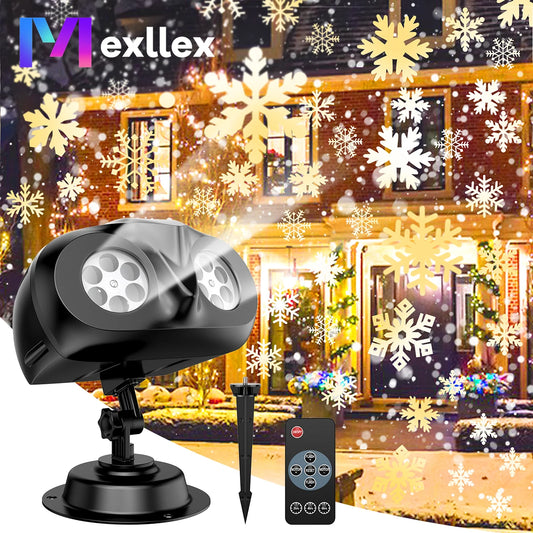 Double Head Snowfall Christmas Projector Lights – Waterproof Outdoor 2-in-1 Rotating Lamp with Remote & Timer