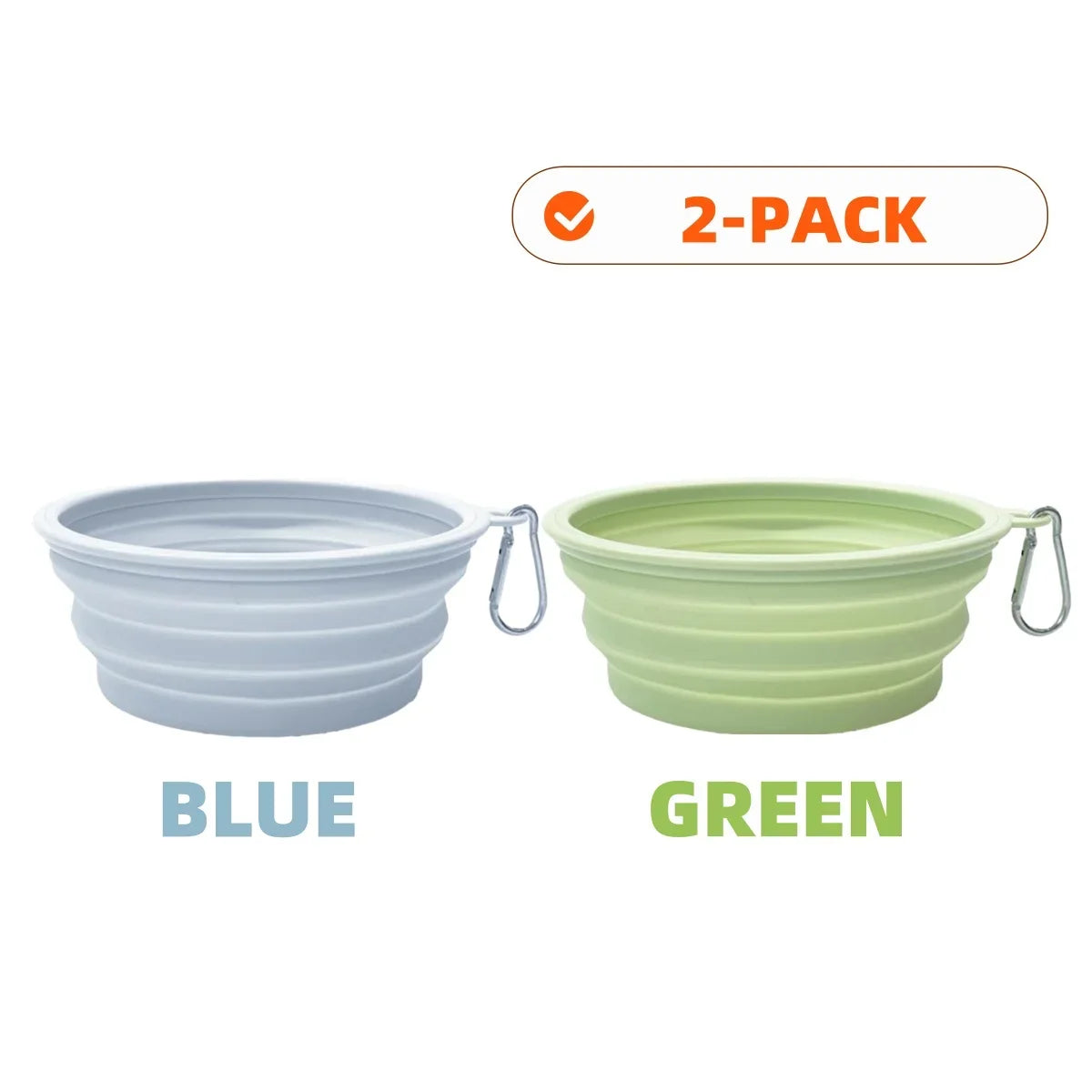 2-Pack Collapsible Pet Silicone Bowls – Portable Folding Food & Water Dishes with Carabiner for Dogs & Cats, Camping & Travel