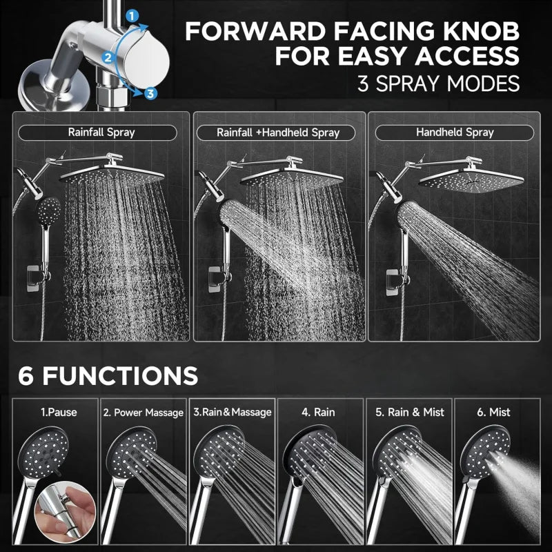 Wide Rain Shower Head Combo – 6-Mode Handheld & Fixed High-Pressure Set