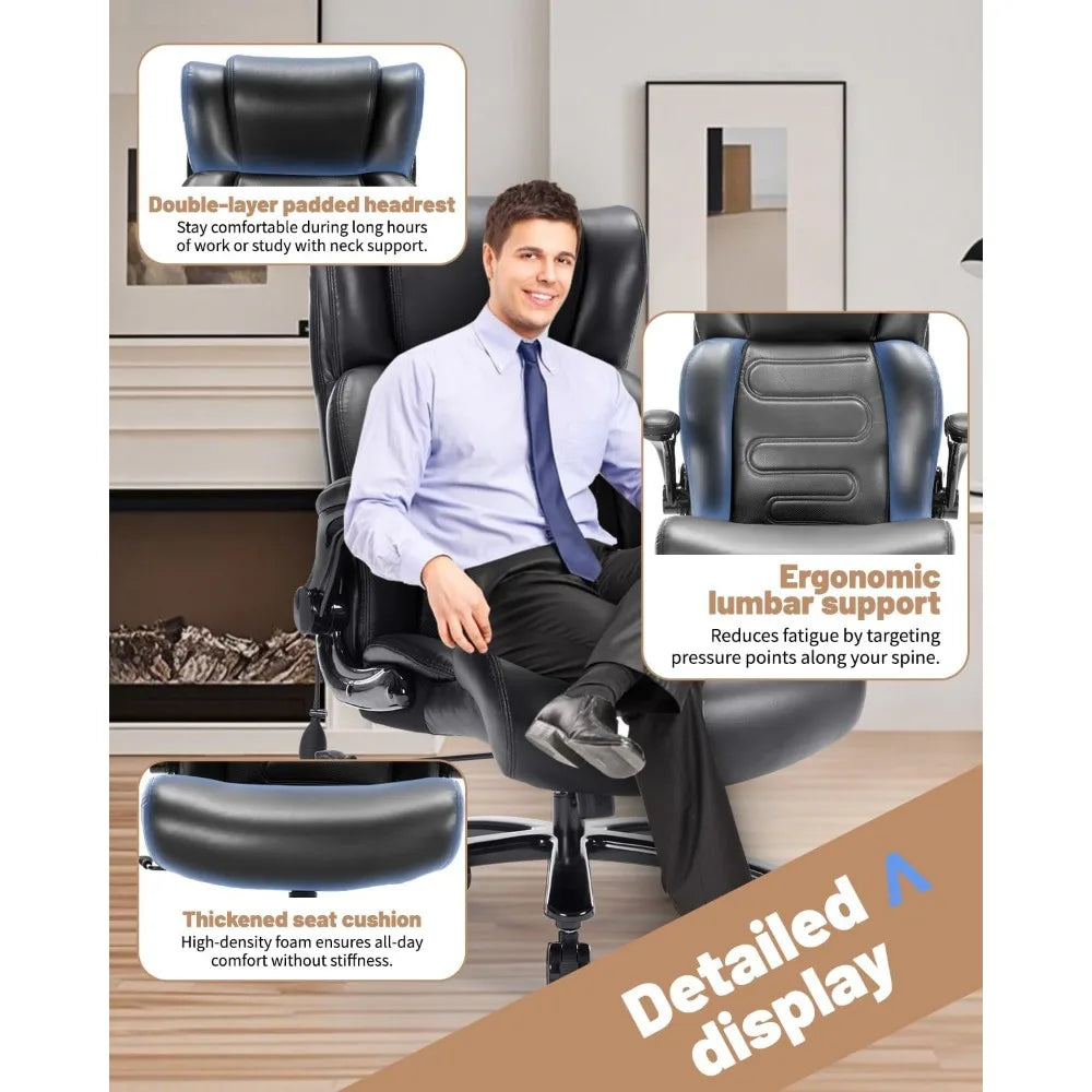 💺 Executive High-Back Desk Chair – Big & Tall Office Chair with Thigh Exerciser & Adjustable Lumbar Support