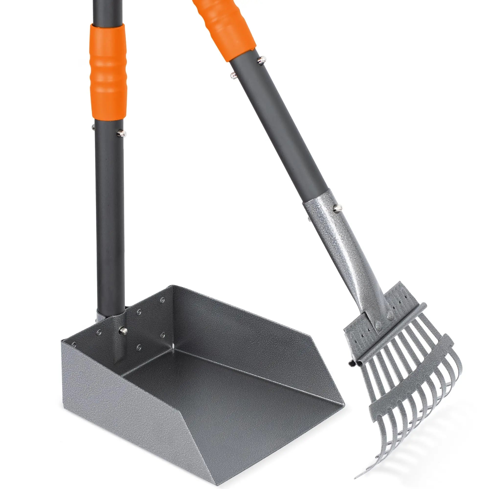 Dog Pooper Scooper Tray & Rake Set – Pet Waste Removal System with Long Adjustable Stainless Steel Handles for Easy Cleanup