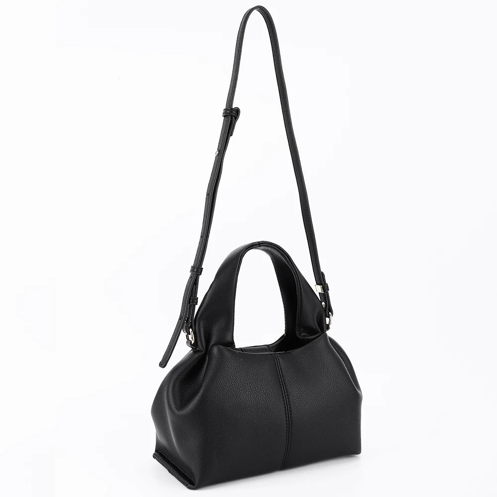 Women’s Soft Cloud Dumpling Bag – Solid Color PU Leather Clutch with Removable Strap, Retro Crossbody & Top Handle Purse