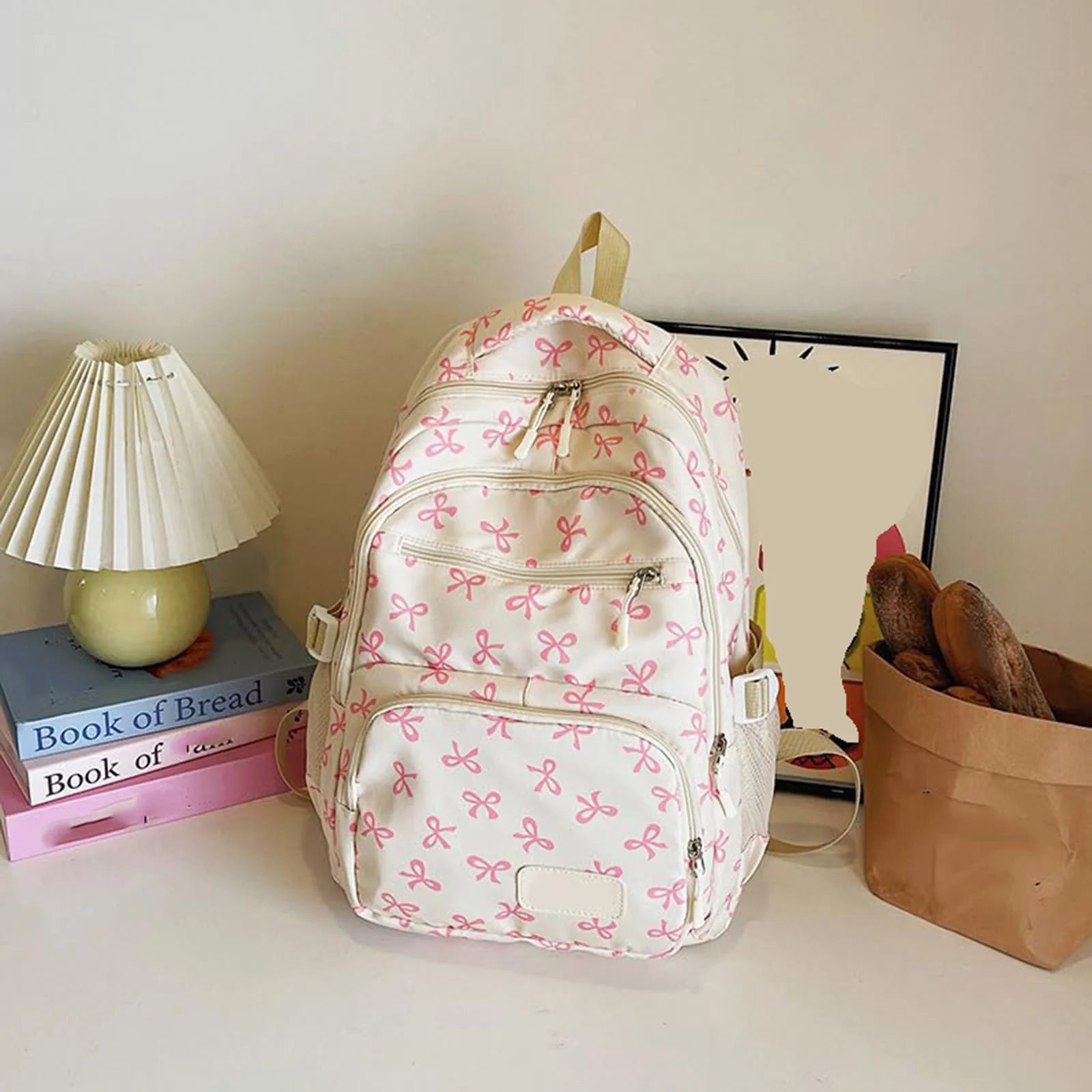 Korean Fashion Bow-Print Backpack Set — Lightweight 3-Piece Student Schoolbag for Girls