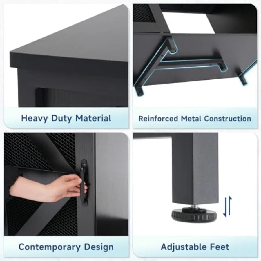 55–75 Gallon Aquarium Stand with Storage Cabinet, Power Outlets, LED Light & Turtle Tank Shelf