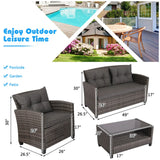 “4-Piece Rattan Patio Conversation Set – Outdoor Furniture with Cushioned Loveseat, 2 Chairs & Coffee Table”