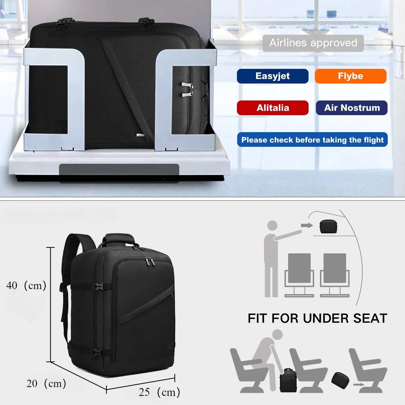 KONO 20L Carry-On Backpack – 40x25x20 cm Cabin Size Travel Hand Luggage