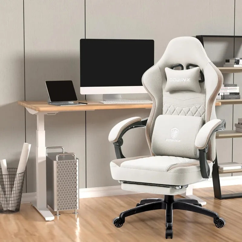 Dowinx Ergonomic Gaming Chair – Breathable Fabric Computer Chair with Pocket Spring Cushion & Gel Pad, Beige