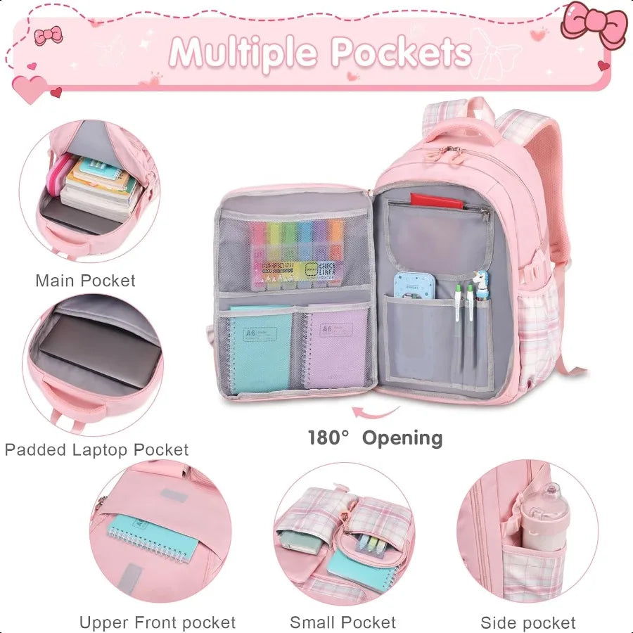 3-Piece Girls Backpack Set – Cute School Bags for Kindergarten, Elementary & Middle School | Includes Backpack, Lunch Bag & Pencil Case