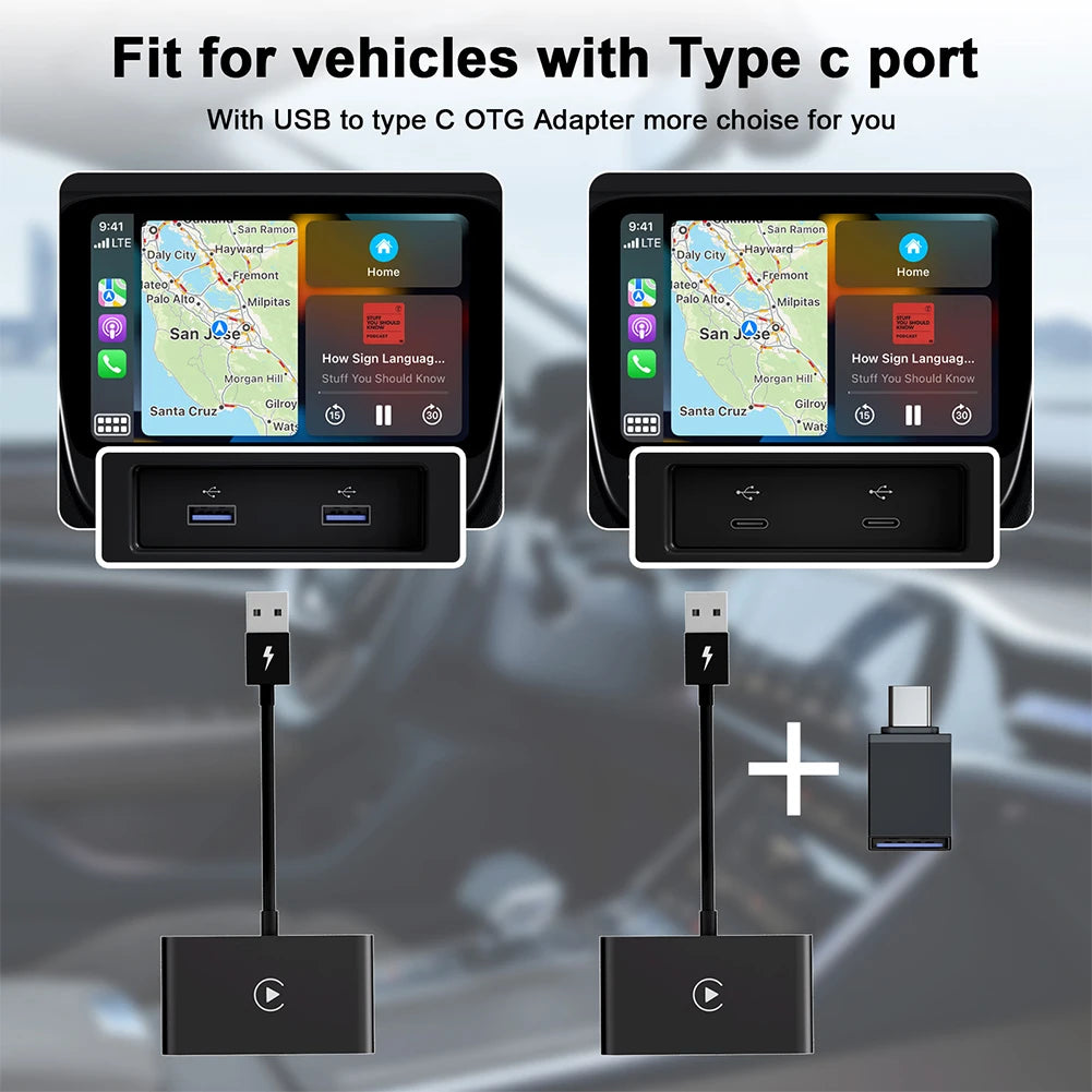 2-in-1 Wireless CarPlay & Android Auto Adapter – AI Box Auto Connect Plug & Play Dongle for Factory Wired CarPlay Cars