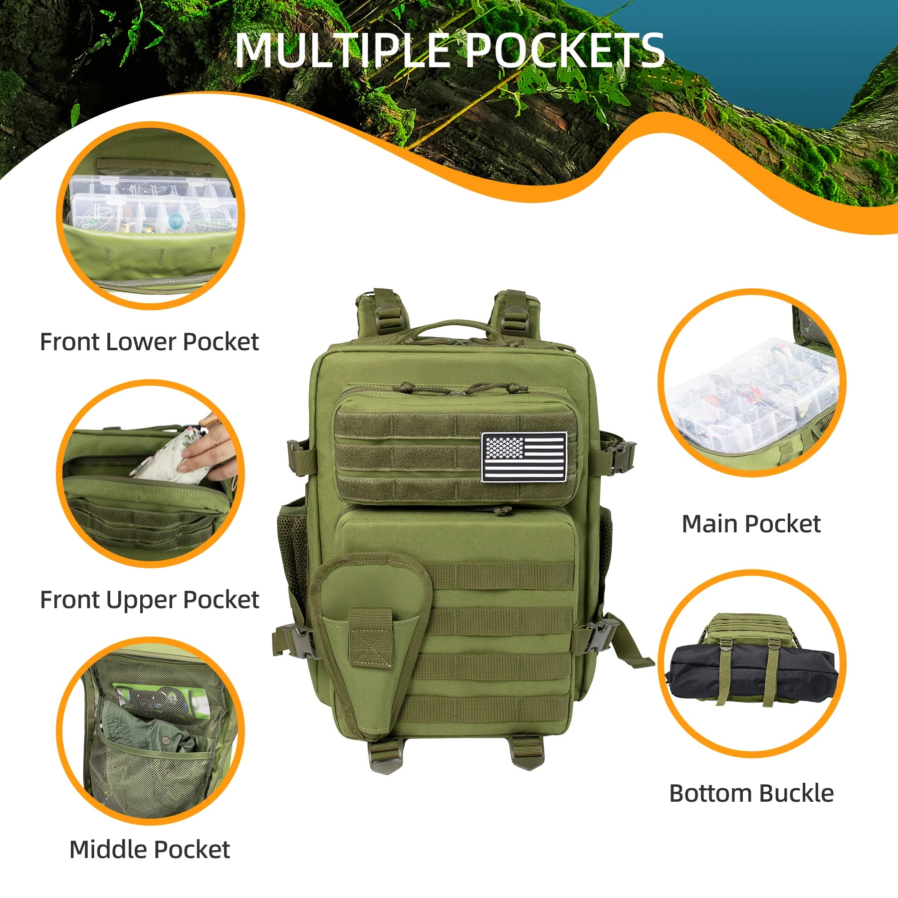 25L Tactical Fishing & Hunting Backpack – Waterproof Outdoor Pack | Men’s Large-Capacity Travel & Field Bag