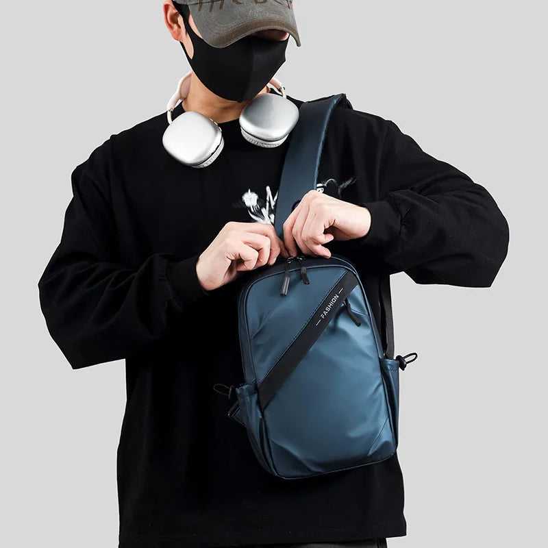 Men’s Oxford Chest Rig Bag – Zippered Tactical Fanny Pack with Polyester Bucket Design for Streetwear & Daily Carry