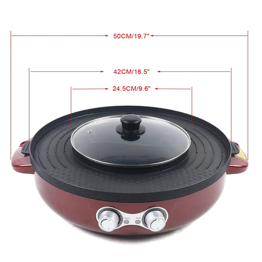 2200W 2-in-1 Electric Smokeless Grill & Hot Pot – Portable BBQ Grill and Shabu Split Pot, Multifunction Barbecue Pan (110V)