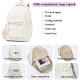 Girls Aesthetic Backpack for School & College – Cute Beige Bookbag with Accessories