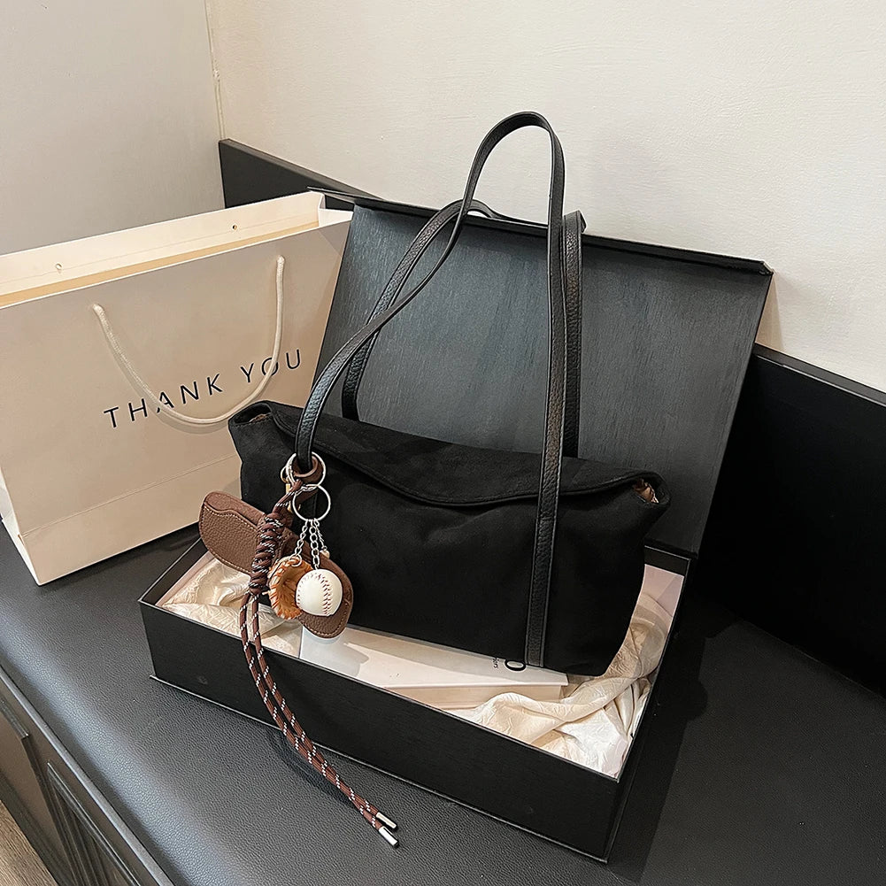 Women’s Suede Flap Under-Arm Satchel – Large Capacity Solid Clutch & Shoulder Bag