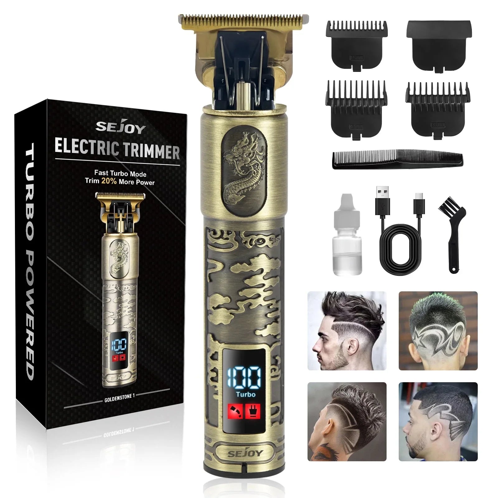 Sejoy Cordless Hair Clippers – USB-C Rechargeable Professional Trimming Kit with LED Display & 4 Guide Combs