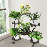 4-Layer Plant Stand Rack with 6 Pots – Mobile Flower Display Shelf on Casters for Balcony & Indoor