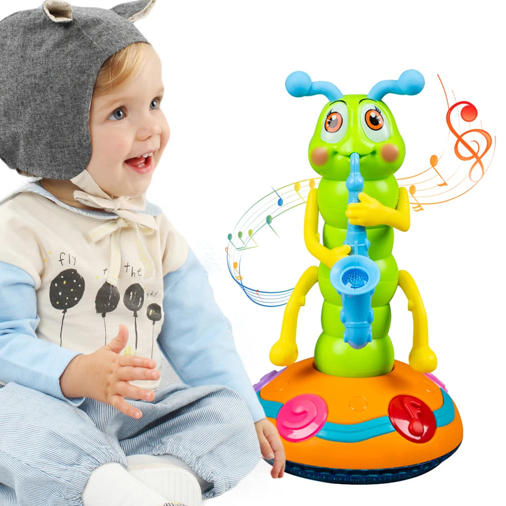 Electric Caterpillar Saxophone Toy – Musical Dancing Toy with Lights, Obstacle Avoidance & Educational Fun Gift for Kids