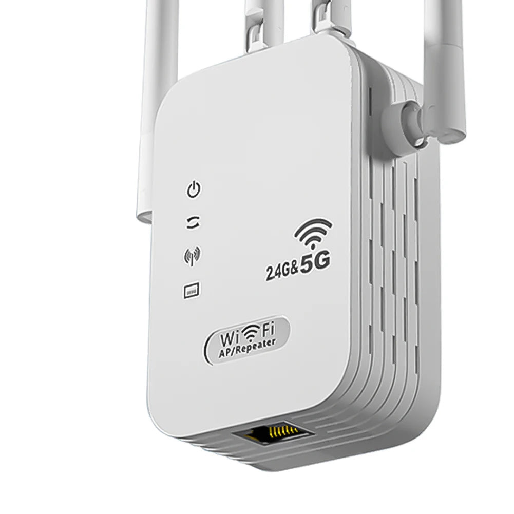 1200Mbps Dual Band WiFi Repeater – 4-Antenna Network Extender with LAN & WAN Ports for Home and Office Coverage