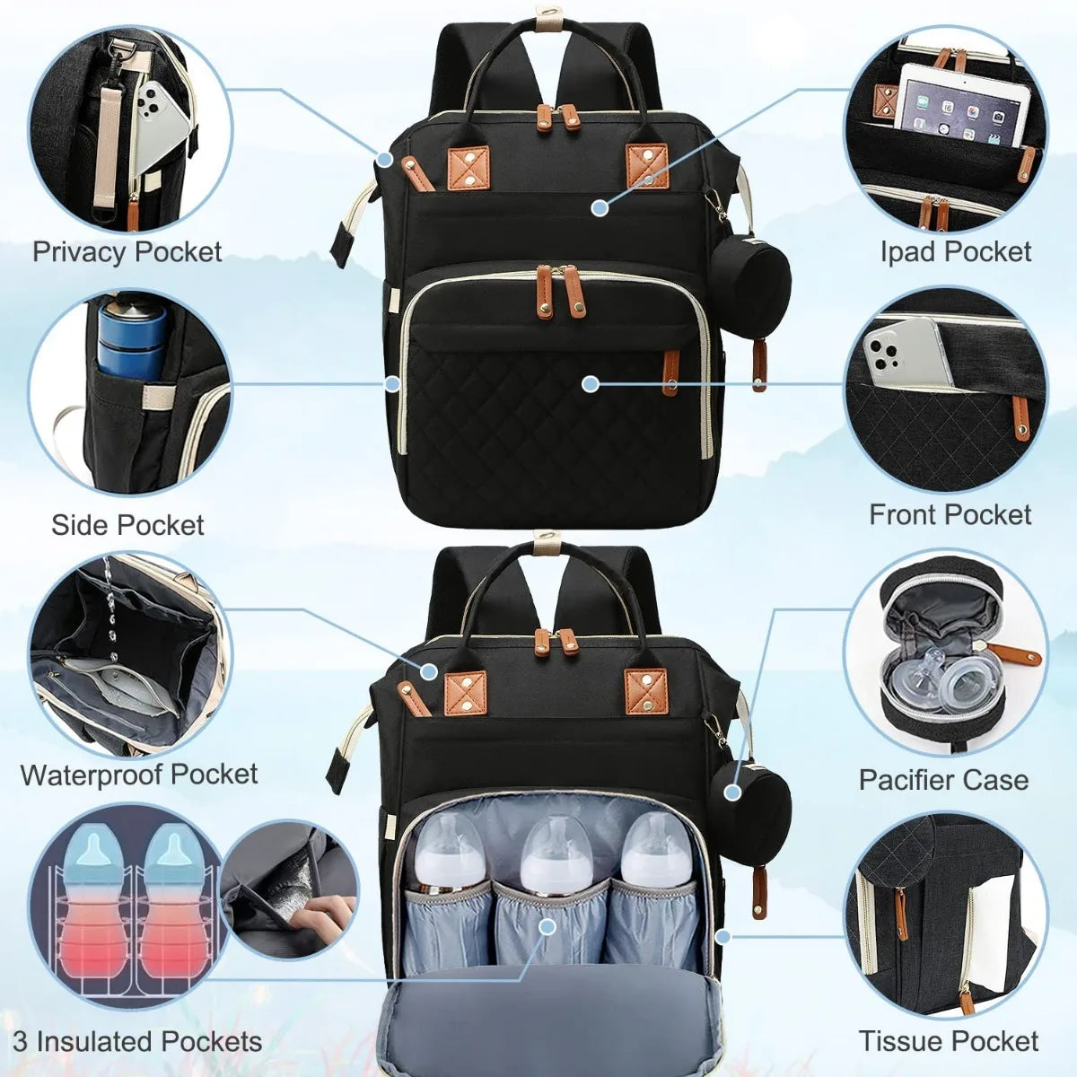 Large-Capacity Multifunctional Diaper Bag Backpack – Travel & Nursing Essentials