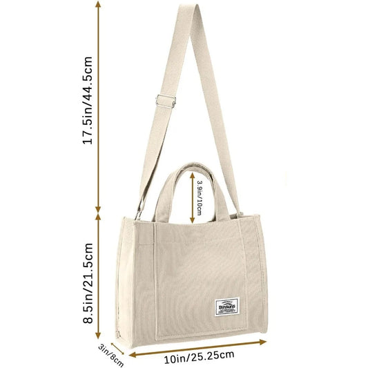 Corduroy Tote Bag for Women – Small Satchel Mini Tote Crossbody Handbag for School, Work & Travel