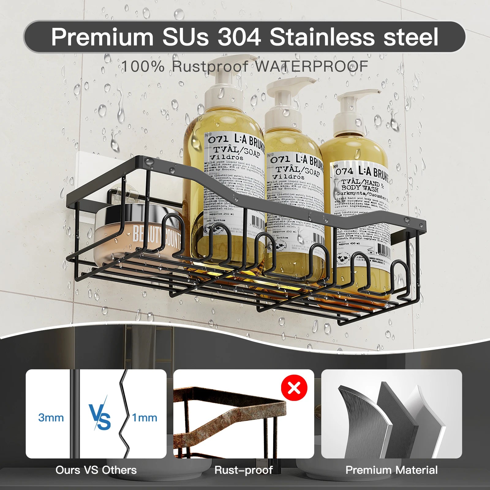 6-Pack Stainless Steel No-Drill Wall-Mounted Shelves – Waterproof Organizer for Kitchen & Bathroom