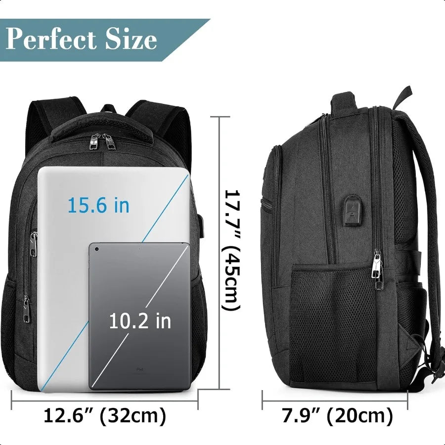 Unisex 15.6" School Laptop Backpack – Water-Resistant USB Charging Bookbag for Teen Boys, Girls, College Students & Adults