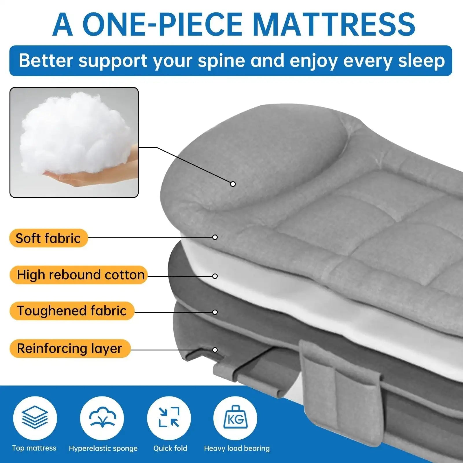 Niceway 6 Adjustable Positions Camping Cot with Mattress & Pillow for Adults 550LBS Heavy Duty Sleeping Cot Outdoor Folding Bed - PulinGO
