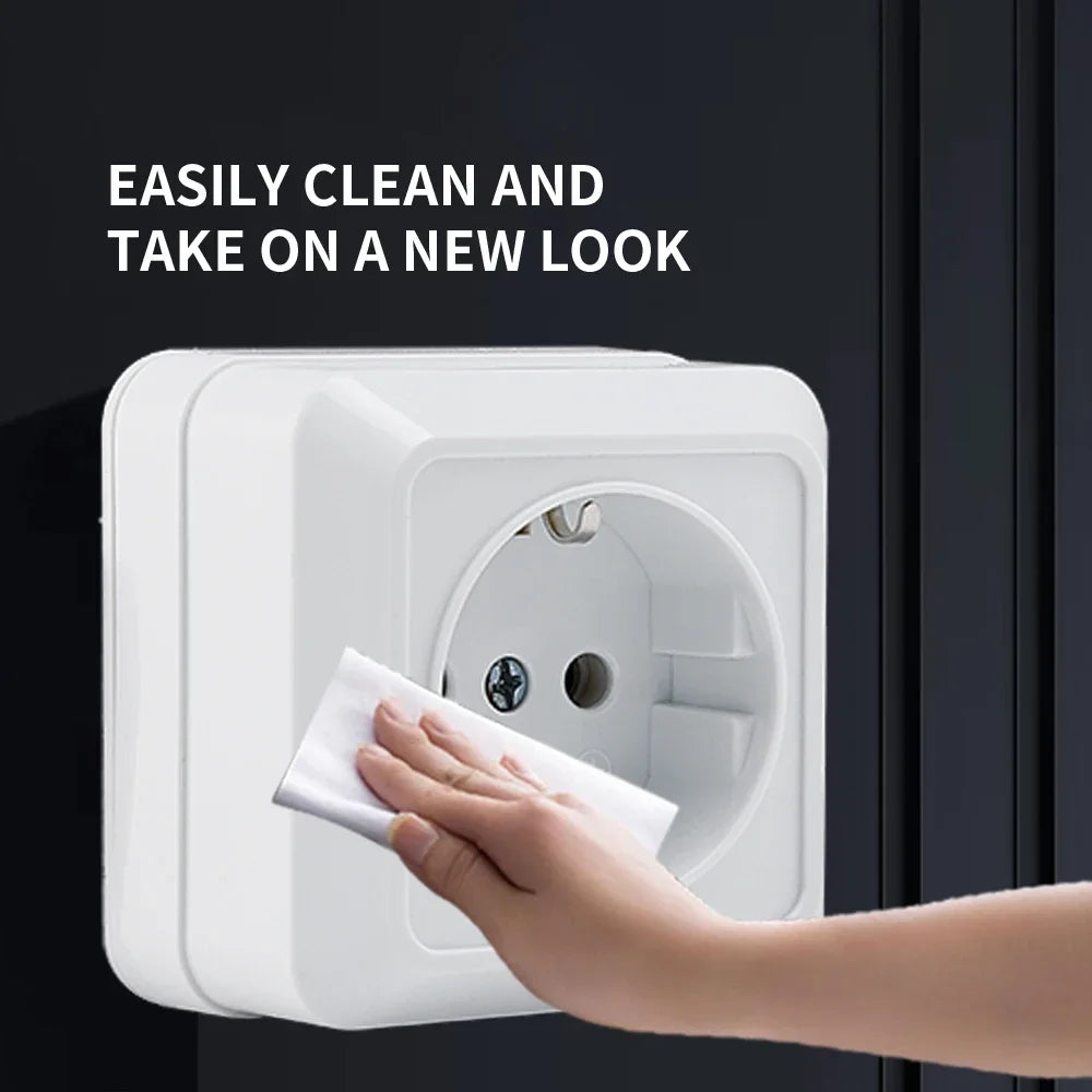 White Wall Mount EU Standard Power Socket – Vintage Style Electrical Outlet with Grounding, Flame-Retardant Plastic Surface Plug for Home & Office