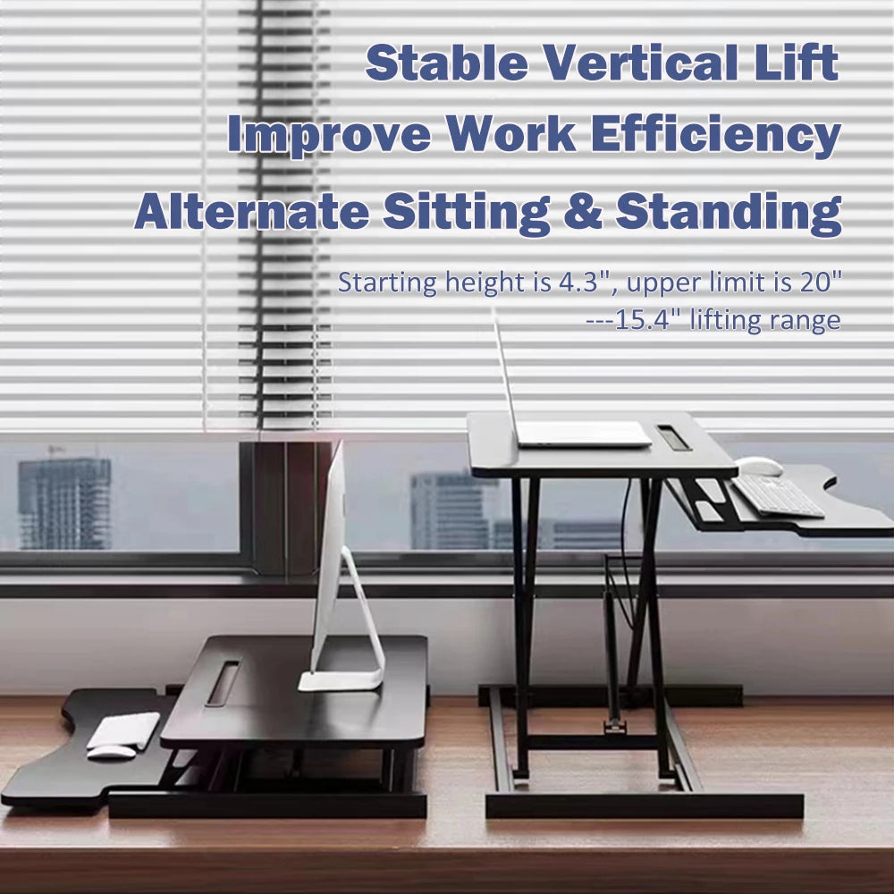 MLG 32-Inch Desk Converter – Height Adjustable Sit-to-Stand Riser with Wide Keyboard Tray for Dual Monitor & Laptop Setup