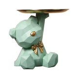 Geometric Bear Resin Sculpture with Tray – Modern Storage Figurine & Key Holder for Home, Entryway & Office Décor