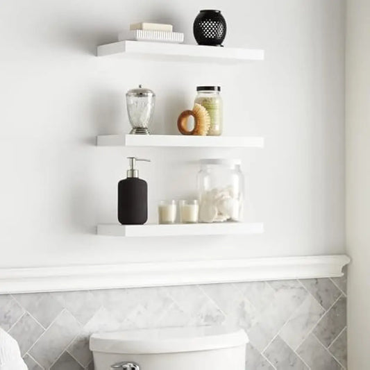 Rustic Wood Floating Wall Shelves – Wall-Mounted Storage Display for Bathroom, Bedroom & Kitchen