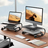 2-Tier Metal Monitor Stand Riser – Desktop Shelf with Vented Design for Computer, Laptop & Desk Organization