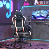 Cute Racing Gamer Chair – Black Faux Leather Gaming Chair with Footrest, Ergonomic Lumbar Support & Adjustable Headrest